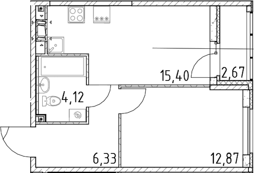 1-комнатная квартира 38.72 м², 17/17 эт., ЖК «Город Первых»